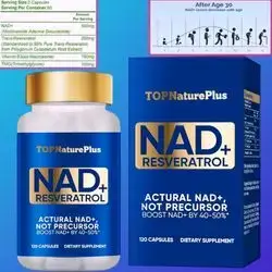 NAD+, 1000 mg Pure Organic, Highest NAD+ Resveratrol, Max Absorption for Energy and DNA Repair, Aging Defense, Brain Function Support, Cell Repair, Metabolism, 120 Caps nad