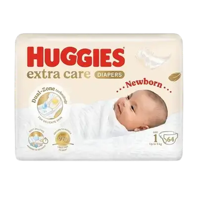 HUGGIES Extra Care Diapers Newborn Size 1 Up to 5kg 64 Diapers _ Kimberly-Clark