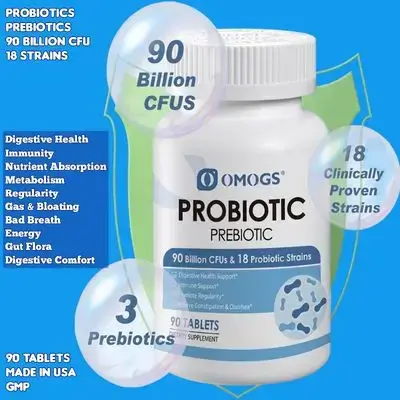 Probiotics 90 Billion CFUs, 18 Strains, with 3 Organic Prebiotics & Vitamin C, for Women&Men & Kids, Supports Metabolism, Immunity and Digestive Health, 90 Tablets Probiotics