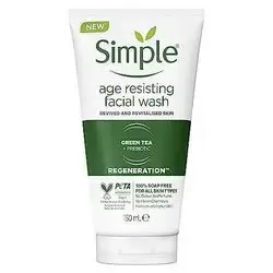 SIMPLE AGE RESISTING FACIAL WASH WITH GREEN TEA +PREBIOTIC %100 SOAP FREE FOR ALL SKIN TYPES 150ML