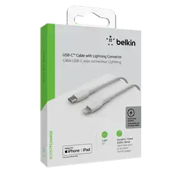 Belkin – Boost Up Charge USB C to Apple Lightning Cable 3ft – White