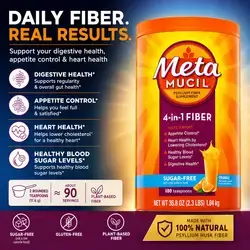 Metamucil, 4-in-1, Psyllium Husk, GLP-1 Friendly Fiber, Sugar-Free, 180 Servings, Orange Flavored, Fiber Powder, for Digestive Health, Blood sugar, Appetite, Heart Health, made with Plant-Based Psyllium Husk Fiber, 1.04kg psyllium Husk