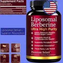 Liposomal Berberine HCL, for Men and Women, Third Party Tested, Made in USA, Liposomal Berberine, Liposomal Curcumin, Superior Absorption, Berberine HCl, 60 Capsules berberine