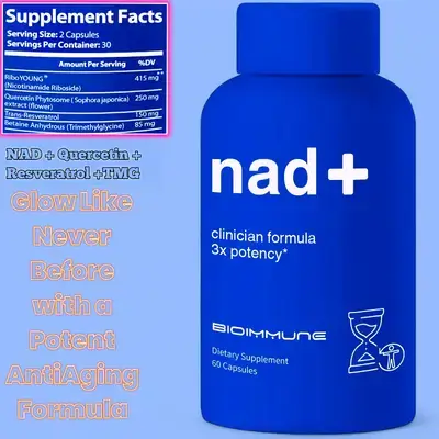 NAD+, Anti Aging, Exclusive Formula, w/Patent Pending RiboYOUNG™, Nicotinamide Riboside, Quercetin, Resveratrol, Betaine anhydrous, trans Resveratrol, NRF2 Activator, Anti Aging, antiaging, True NAD , anti-aging, 60 Caps NAD