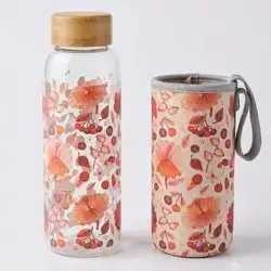 Waterdrop Glass Bottle with Neoprene Sleeve – Floral – 400ml