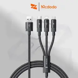 Mcdodo 3 in 1 Nylon Braided Cable with LED 1.2m - Black