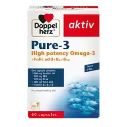 Pure-3 High Potency Omega 3+ Folic Acid+ B6+ B12 60 Capsules _ Doppel herz