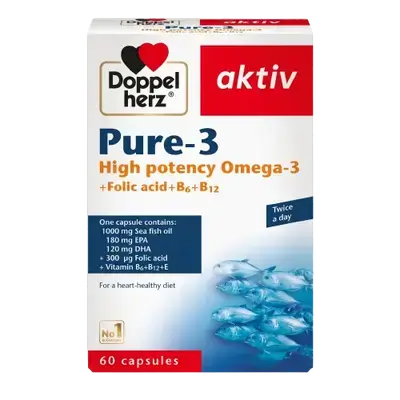 Pure-3 High Potency Omega 3+ Folic Acid+ B6+ B12 60 Capsules _ Doppel herz