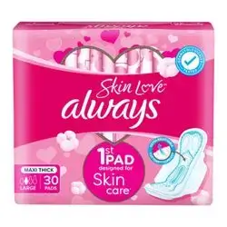 Always - Sensitive Skin Maxi Thick Long Sanitary Pads with Wings, 30 Count