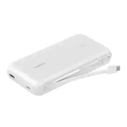 20,000mAh Power Bank with Integrated Charging Cable – White