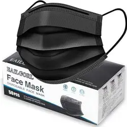 Disposable Face Mask - Black 3-Ply Face Mask with Ear loops - 50 pcs