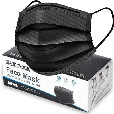 Disposable Face Mask - Black 3-Ply Face Mask with Ear loops - 50 pcs