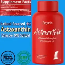Triple Strength Astaxanthin, Astaxanthin, 12mg, High Bioavailability, Organic Coconut Oil for Enhanced Absorption. Powerful Antioxidant for Eye, Joint & Heart Health, Anti-aging, Youthful Skin, Inflammation, Icelandic Astaxanthin, 60 Softgels Astaxanthin