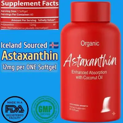 Triple Strength Astaxanthin, Astaxanthin, 12mg, High Bioavailability, Organic Coconut Oil for Enhanced Absorption. Powerful Antioxidant for Eye, Joint & Heart Health, Anti-aging, Youthful Skin, Inflammation, Icelandic Astaxanthin, 60 Softgels Astaxanthin 