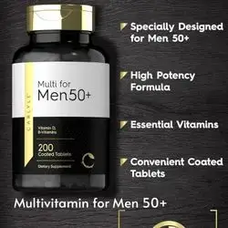 Multivitamin for Men 50+, with B complex Vitamins, Vitamin D, Magnesium, folate, b6, vitamin E, Calcium, vitamin c, Gluten Free Supplement, 200 Tablets multivitamin 