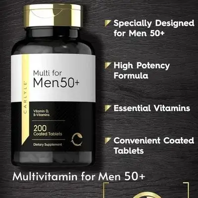 Multivitamin for Men 50+, with B complex Vitamins, Vitamin D, Magnesium, folate, b6, vitamin E, Calcium, vitamin c, Gluten Free Supplement, 200 Tablets multivitamin