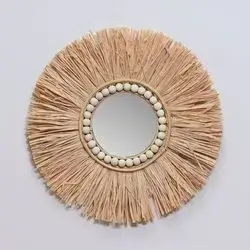 Mırror Raffıa Wıth Beads 40Cm