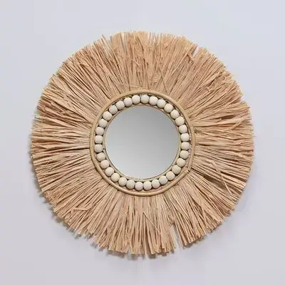Mırror Raffıa Wıth Beads 40Cm