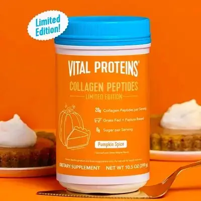 Vital Proteins Collagen Peptides, Powder (Pumpkin Spice), lSupports Hair, Skin, Nails, Bones, Joints, hair growth, collagen peptides, collagen powder, vital protein, vital collagen, 299 gram, limited edition