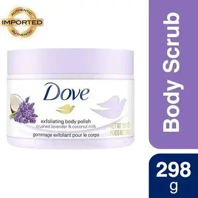 Dove, Exfoliating Body Polish, Crushed Lavender & Coconut Milk//دوف، مقشر للجسم، بخلاصة اللافندر المطحون وحليب جوز الهند