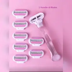 1 Handle + 8 Blades/Women's Bikini Manual Shaver, Stainless Steel 3-Layer Replaceable Blades