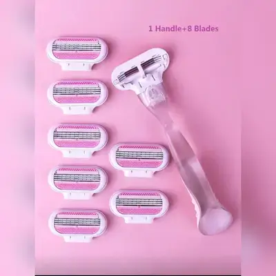 1 Handle + 8 Blades/Women's Bikini Manual Shaver, Stainless Steel 3-Layer Replaceable Blades