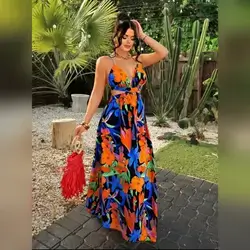 SHEIN SXY A-Line Chiffon Dress With Tropical Plant - Large