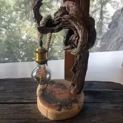 Natural tree trunk table lamp, height 42 cm."