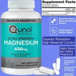 Qunol Magnesium Glycinate 420mg, 100% DV, High Absorption Magnesium, Extra Strength, Bone & Muscle Health, Calcium Management, ORIGINAL USA Made, 180 Count magnesium