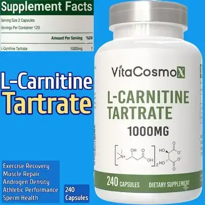 L-Carnitine Tartrate, l carnitine Tartrate, 500mg per Capsule, Carnitine, L Carnitine, 240 Caps Carnitine 