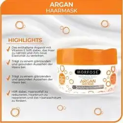 Morfose Argan Hair Mask 500 ml - Hair Care with Argan Oil - For Coloured & Highlighted Hair - Silky Smoothness, Shine & Easy to Comb