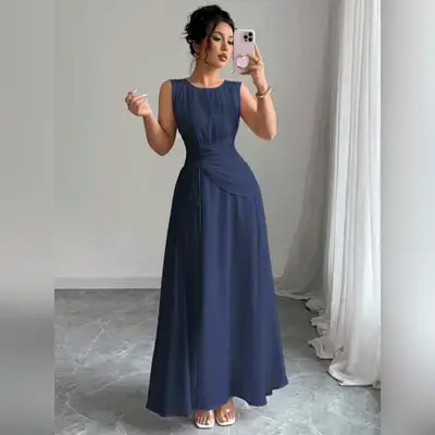 Elenzga Women's Casual Romantic Vintage Elegant Chiffon Maxi Dress - Large