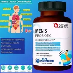 Probiotics for Men with Men Care Supplement, Prebiotics & Probiotic for Men's Digestive and Immune Health,60 Billion CFUs & 14 Strains Shelf Stable, Gluten & Soy Free, 90 Tablets Probiotics