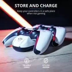 Trust Gaming GXT 251 Duo Charging Station for PS5 Controllers, DualSense Charging Dock, USB Powered, Twin Docking Station, PlayStation 5 Accessories Controller Charger - White