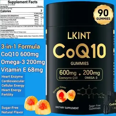 Coenzyme Q10, 600MG, Omega 3, Vitamin E, Heart Health, Brain, Fertility, Exercise, Energy, Antioxidant, CoQ10, Q10, Sugar-Free Natural Orange Flavor, 90 Count CoQ10