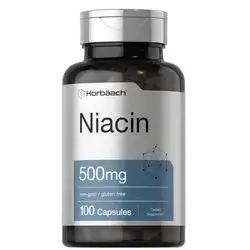 Horbaach Niacin 500mg Capsules | High Potency Vitamin B3 Supplement with Flushing | Non-GMO, Gluten Free