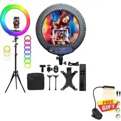 HQ 18 Inch RGB Ring Light tripod LED RingLight Selfie Ring Light + Light Rechargeable
