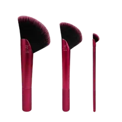Rebel Edge Trio For Bronze Shadow & Highlighter Makeup Brush Set Pink 3 Pic _ REAL TECHNIQUES