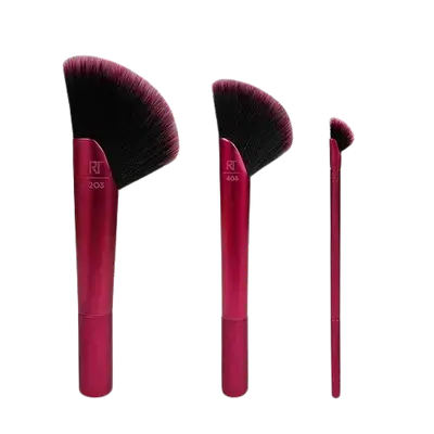 Rebel Edge Trio For Bronze Shadow & Highlighter Makeup Brush Set Pink 3 Pic _ REAL TECHNIQUES