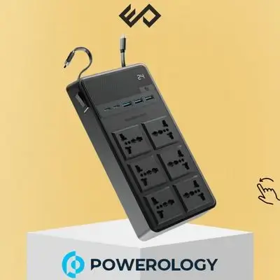Powerology 2500W 6 AC Power Strip With Built-In Retractable Cables – Black