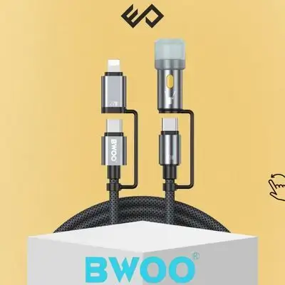 BWOO USB-C Multi Charging Cable 4-in-1 Lightning Cable with LED Light 60W/27W
