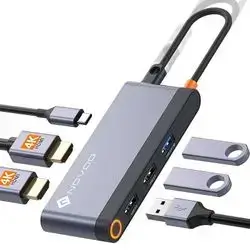 NOVOO USB C Docking Station Dual Monitor, 6-in-1 USB-C to Dual HDMI Adapter with 4K 60HZ HDMI, 100W PD, 4 USB Ports, USB C Hub Multiport Adapter Thunderbolt 3/4 Dock for Dell HP Lenovo,MacBook Pro Air