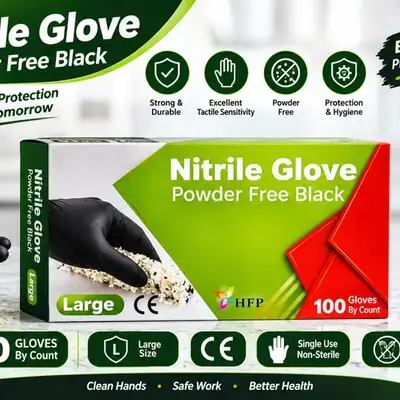 Nitrile Gloves Powder Free Black Large
