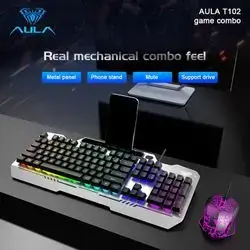AULA T102 Wired Mechanical Keyboard - Gray & Mouse