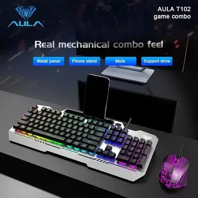 AULA T102 Wired Mechanical Keyboard - Gray & Mouse
