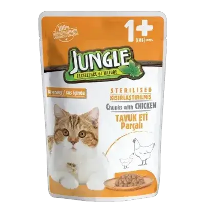 Jungle طعام قطط رطب معقم بالدجاج 100g