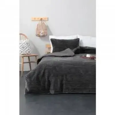 Alea Velvet Duvet Cover Set 3 Piece - Charcoal