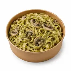 Fettuccine with mushrooms and pesto sauce