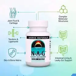 Source Naturals N-A-G, N-Acetyl Glucosamine for Joint Support and Intestinal Lining, leaky gut, arthritis, shoulder pain, knee pain, 250 mg, 60 Tablets
