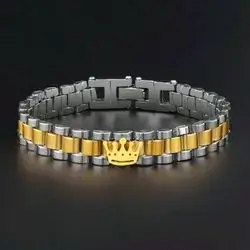 Men's Gold Silver Crown Bracelet